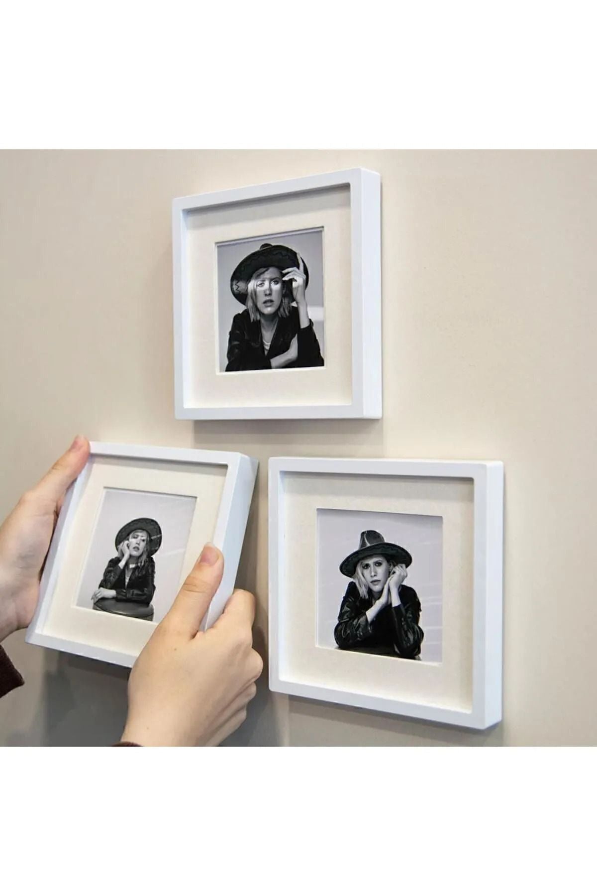 Yapışkanlı Sök-tak Paspartulu Beyaz 14x14cm Pola Kare Fotoğraf Çerçevesi - 3'lü paket