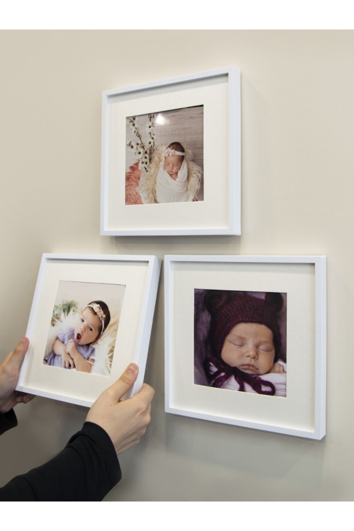 Yapışkanlı Sök-tak Paspartulu Beyaz 21x21cm Plastik Kare Fotoğraf Çerçevesi - 3'lü paket