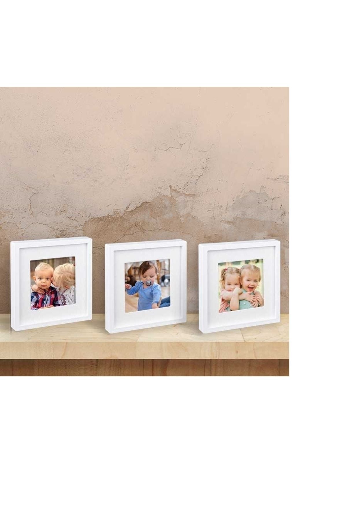 Yapışkan Bantlı Paspartulu Sök Tak Kare Kare Çerçeve 14cm 3'lü Beyaz