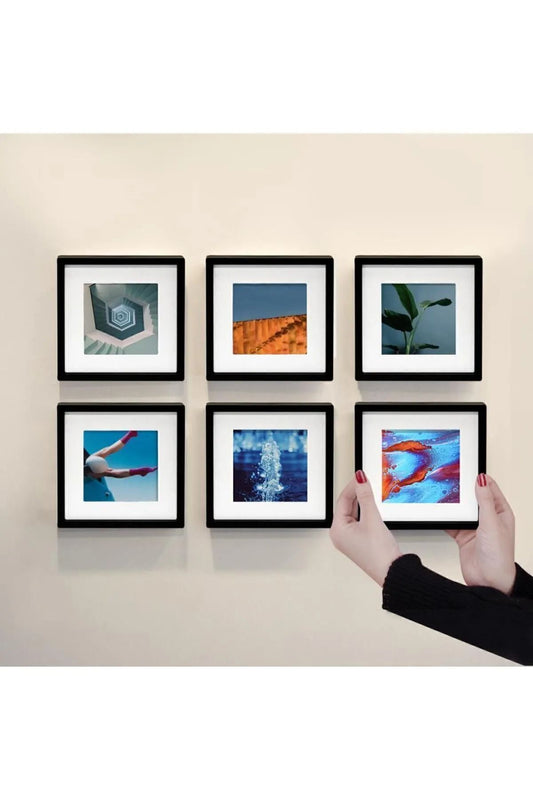Yapışkanlı Sök-Tak Paspartulu Siyah 14x14cm POLA Kare Fotoğraf Çerçevesi - 6'lı Paket