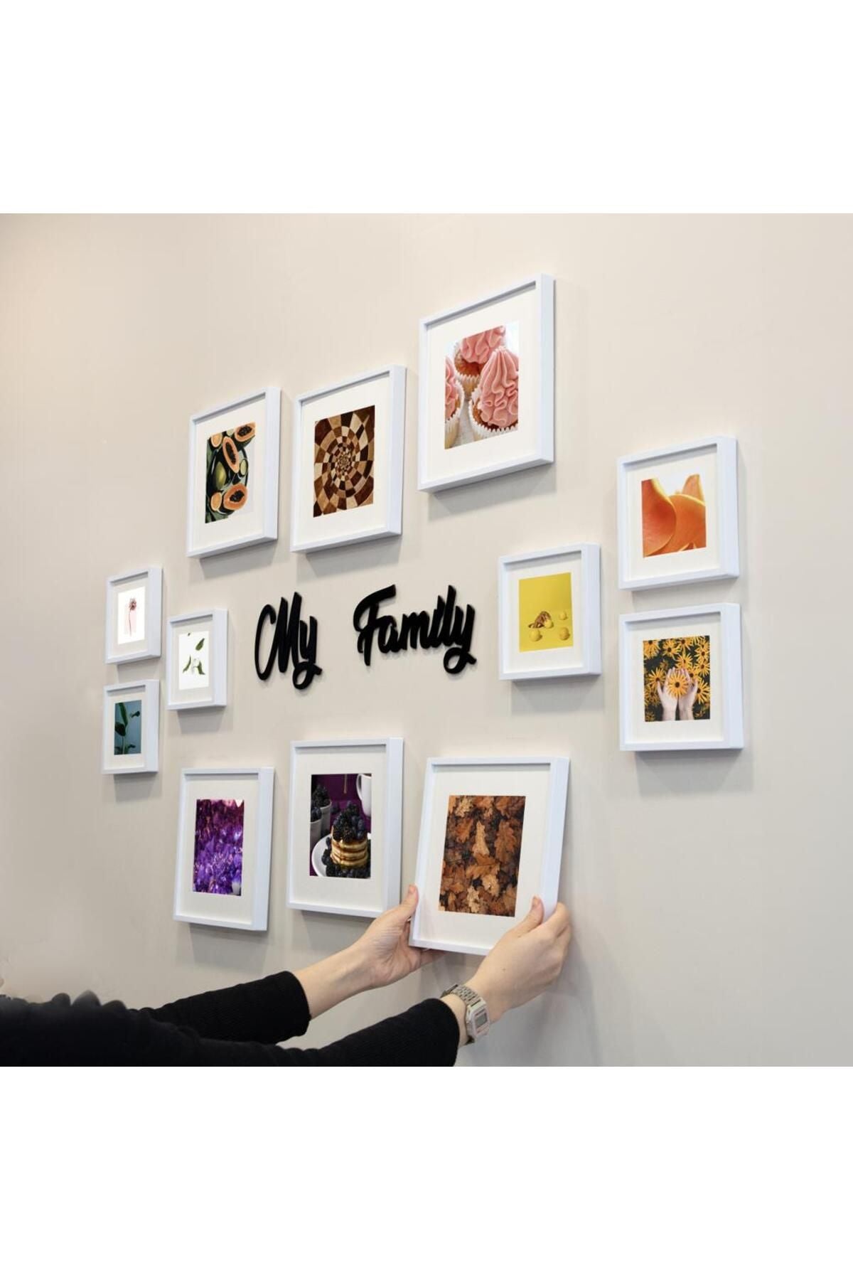 My Family Yazılı Yapışkanlı Sök-Tak Paspartulu Beyaz Kare Fotoğraf Çerçevesi - 12'li Paket