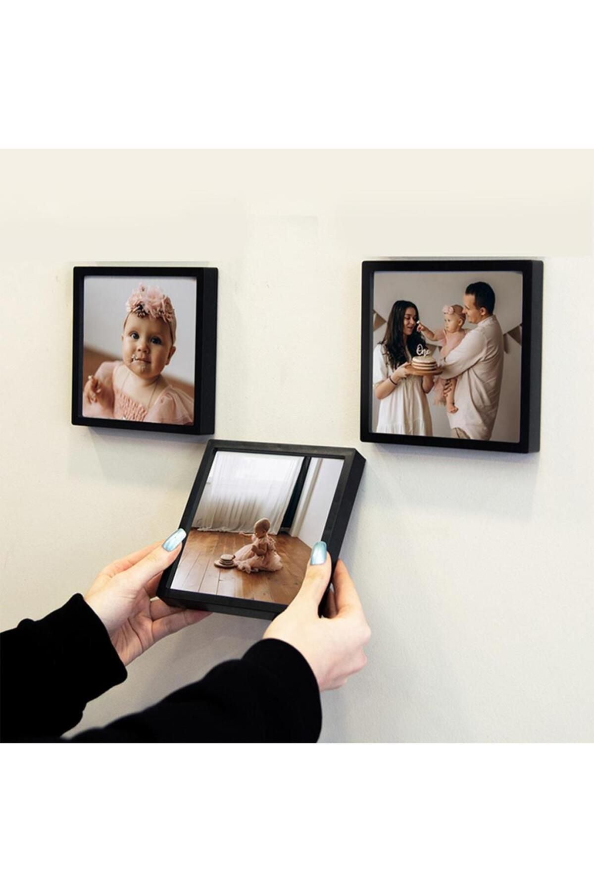 Yapışkanlı Sök-tak Siyah Pola Çerçeve - 3'lü Paket 14x14cm Masaüstü Ve Duvar Çerçevesi