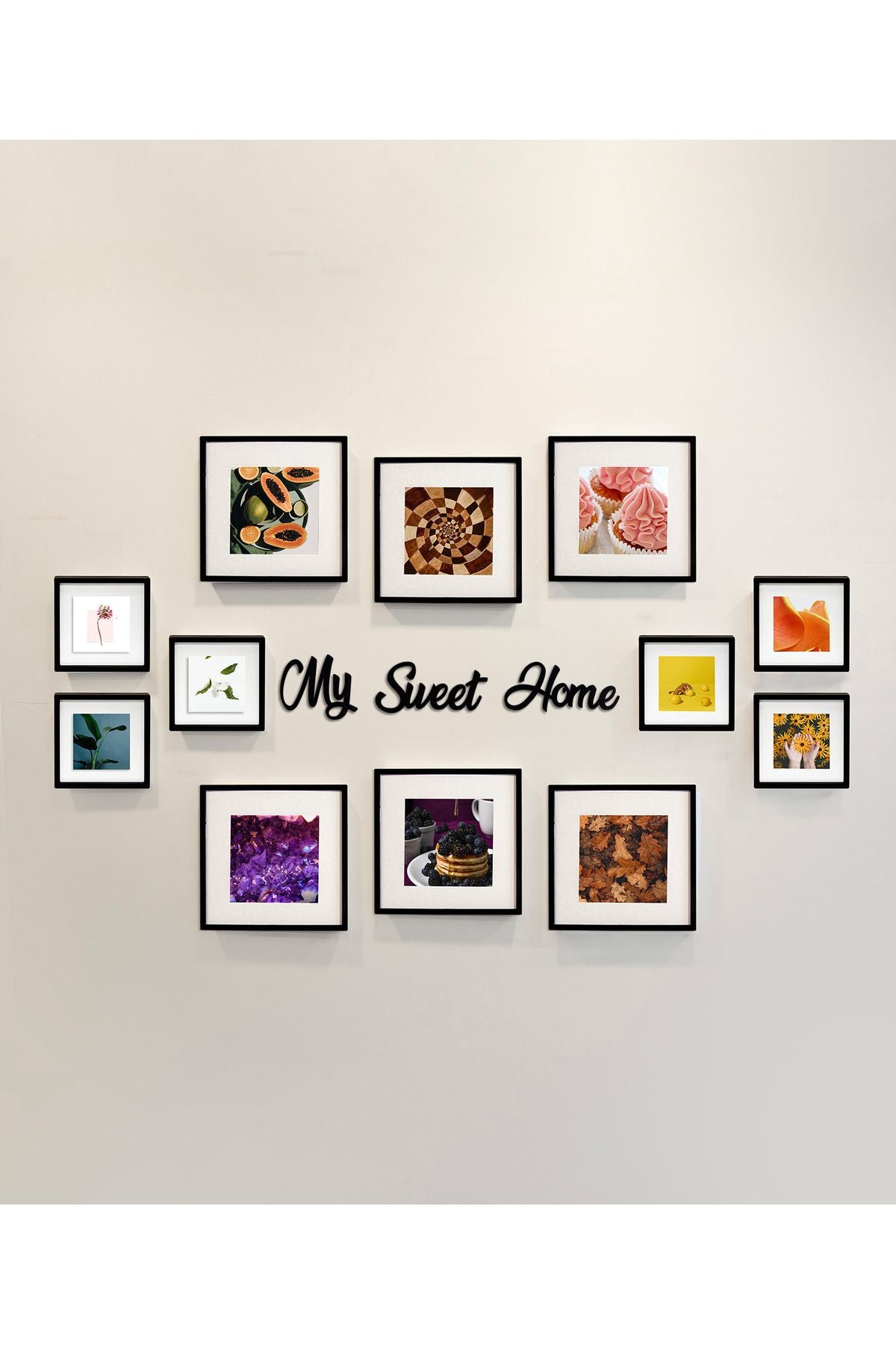 Yazılı Yapışkanlı Sök-Tak Paspartulu Siyah Kare Fotoğraf Çerçevesi - 12'li Paket