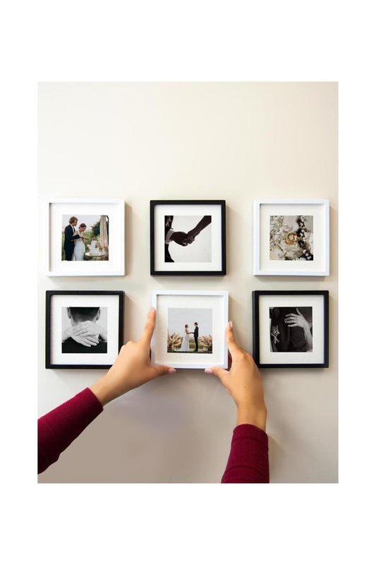 Yapışkanlı Sök-Tak Paspartulu Beyaz & Siyah 14X14CM Pola Kare Fotoğraf Çerçevesi - 6'lı paket