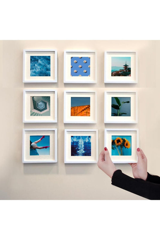 Yapışkanlı Sök-Tak Paspartulu Beyaz 14x14cm POLA Kare Fotoğraf Çerçevesi - 9'lu Paket