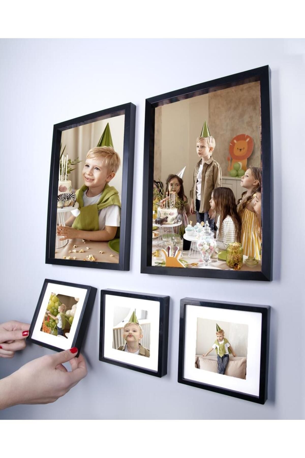 Yapışkanlı Sök-Tak Paspartulu Siyah 5'li Çerçeve Seti - Fotoğraf Çerçevesi