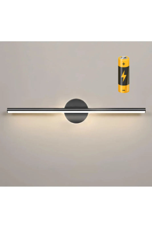 Modern Kablosuz Tak Çalıştır Ledli Pilli Aplik Banyo Tablo Ayna Duvar Aydınlatma Siyah Pil Dahildir