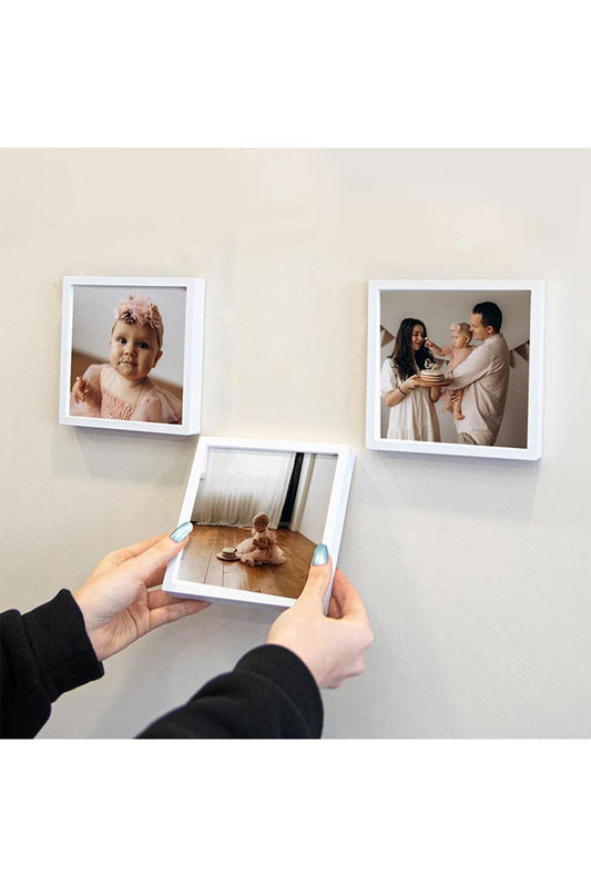 Yapışkanlı Sök-tak Beyaz Pola Çerçeveler - 3'lü Paket 14x14cm Masaüstü Ve Duvar Çerçevesi