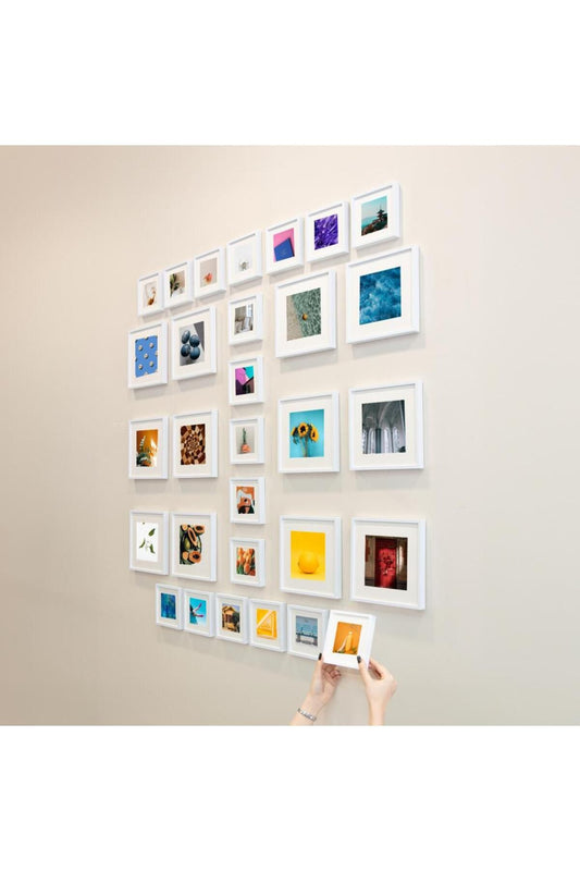 Yapışkanlı Sök-Tak Paspartulu Beyaz Kare Fotoğraf Çerçevesi - 30'lu Paket