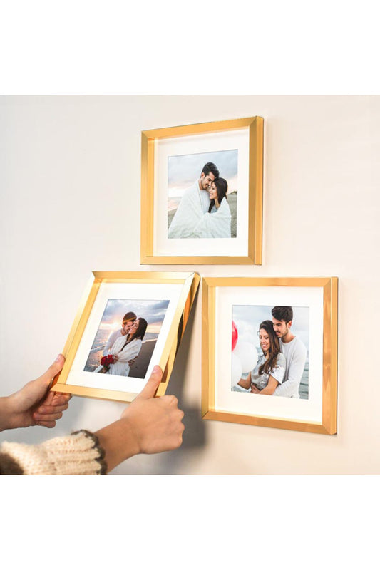 Yapışkanlı Sök-tak Paspartulu Altın 21x21cm Kare Fotoğraf Çerçevesi - 3'lü Paket