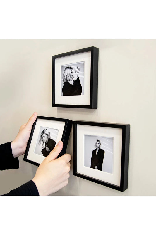 Yapışkanlı Sök-Tak Paspartulu Siyah 14x14cm POLA Kare Fotoğraf Çerçevesi - 3'lü Set