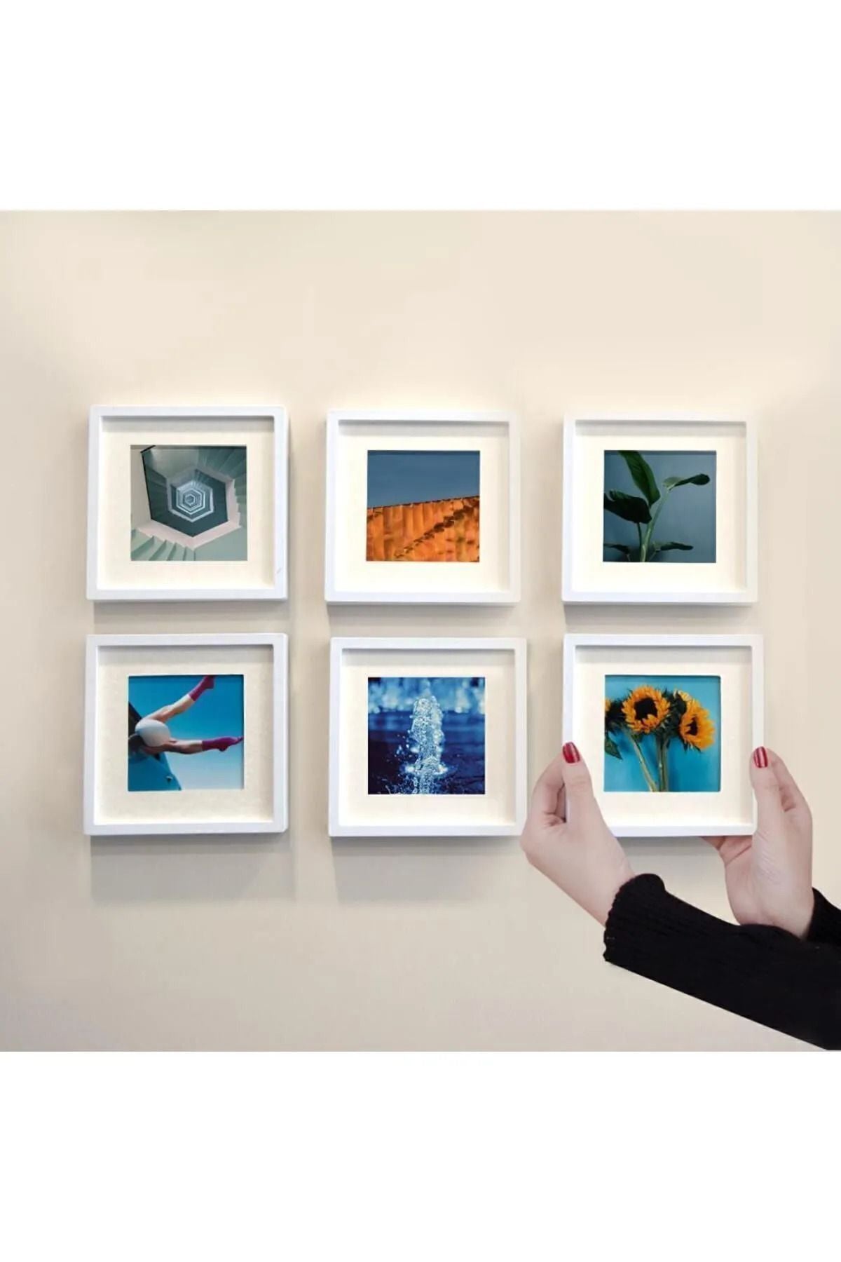 Yapışkanlı Sök-Tak Paspartulu Beyaz 14x14cm POLA Kare Fotoğraf Çerçevesi - 6'lı Paket