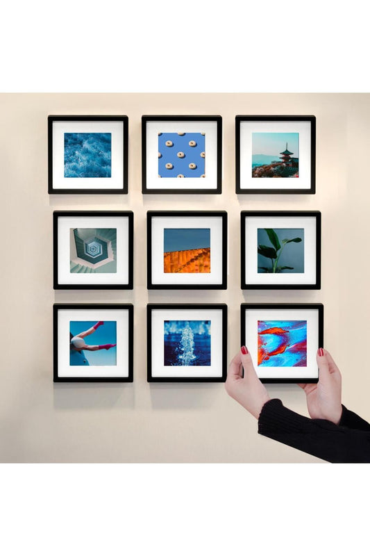 Yapışkanlı Sök-Tak Paspartulu Siyah14x14cm POLA Kare Fotoğraf Çerçevesi - 9'lu Paket